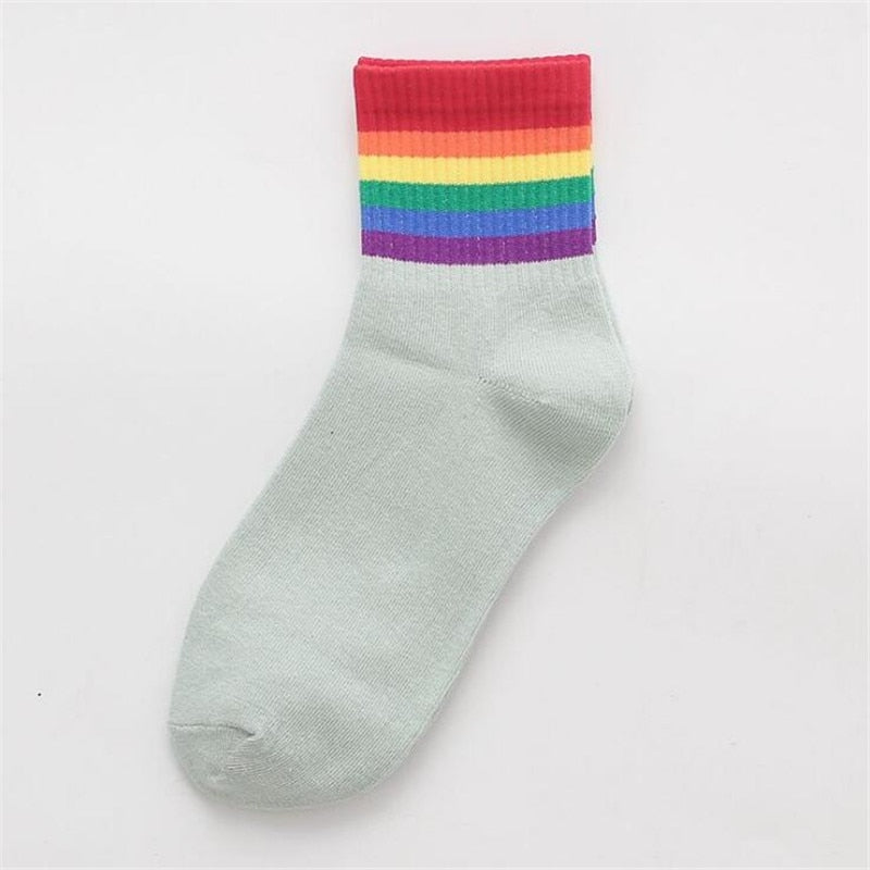 Cotton Elasticity Sweat Women's High Socks Candy Color Rainbow Socks Striped Sporty Meias Casual Streetwear Harajuku Socks