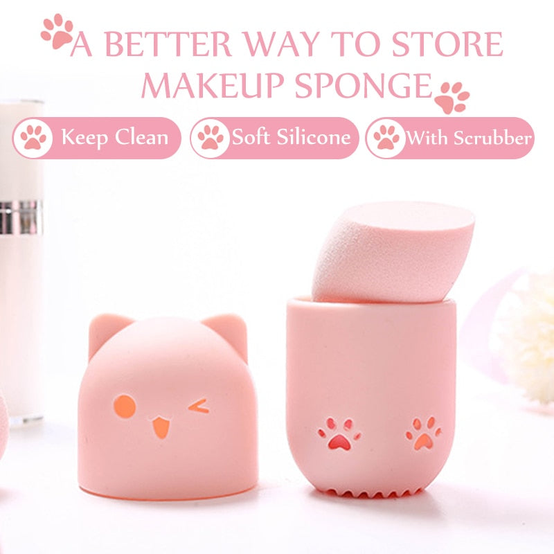 1Pcs Kitten Silicone Powder Puff Drying Holder Egg Stand Beauty Pad Makeup Sponge Display Rack Cosmetic Blender Case Puff Holder