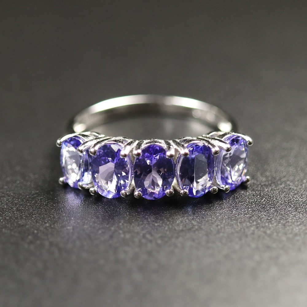 Tanzanite ring natural gemstone oval 5*7mm in 925 sterling silver simple design shiny precious stone jewelry