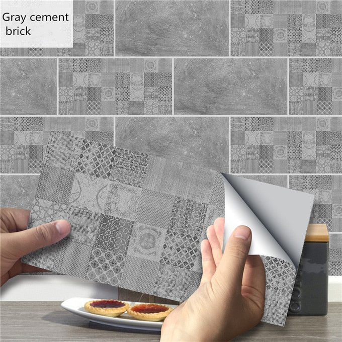 Kitchen wall Decoration Stickers Black Gray Imitation Wall Tile Wallpaper Waterproof Bathroom Restaurant Home Decor Brick Decals