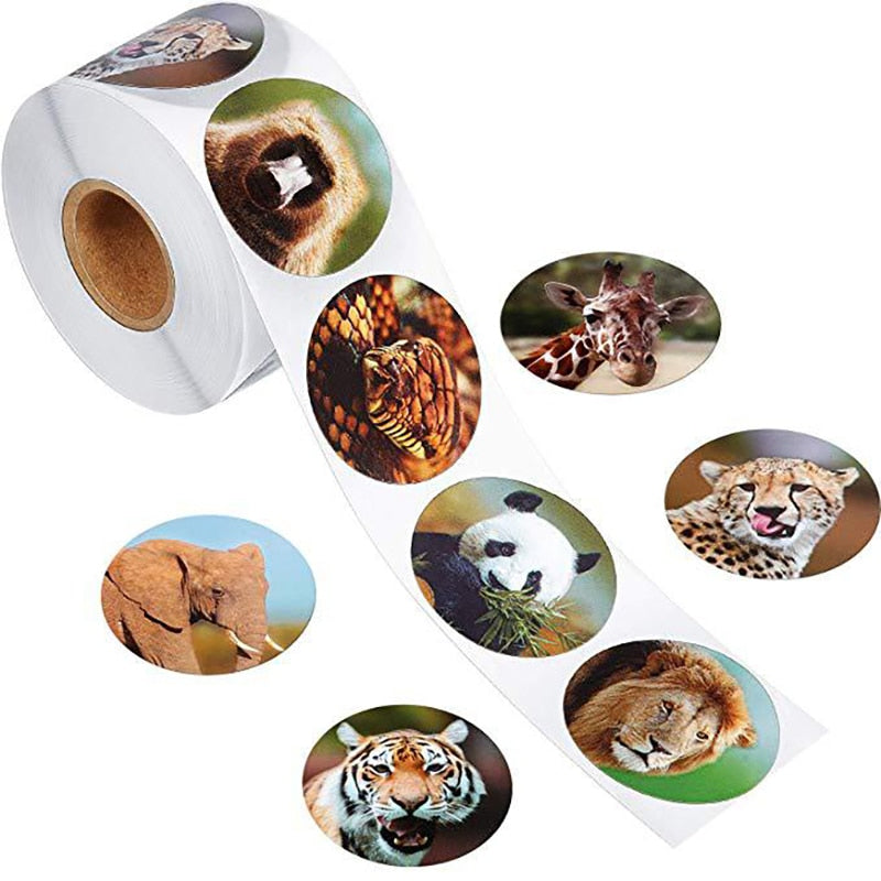 500pcs Funny Animal Stickers roll classic Cute Waterproof farm Package Seal Label Cool Skateboard school Stickers Reward For Kid