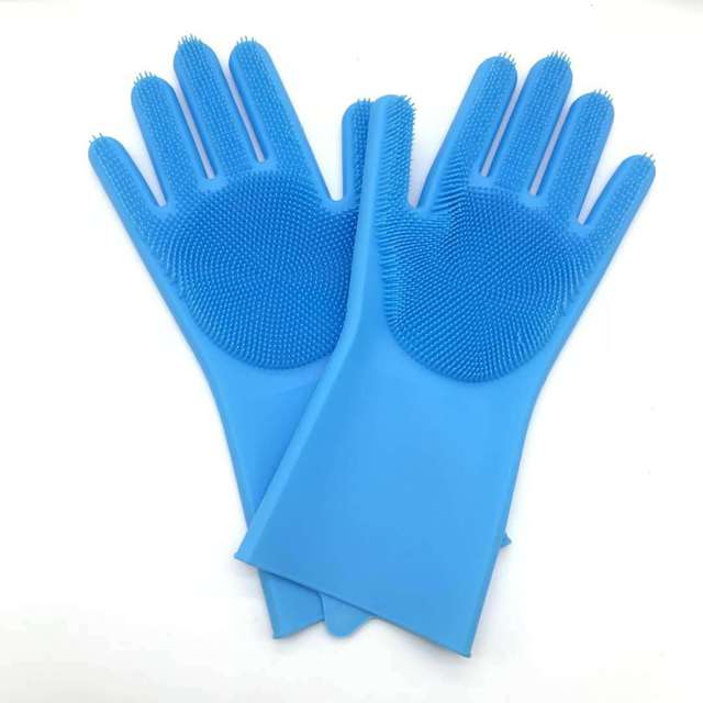 Magic Silicone Dishwashing Scrubber Dish Washing Sponge Rubber Scrub Gloves Kitchen Cleaning 1 Pair