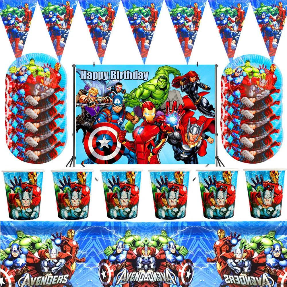 Avengers SuperHero Party Supplies Decorations Kids Birthday Disposable Tableware Tablecloth Superhero Party Theme Favors Boy Set