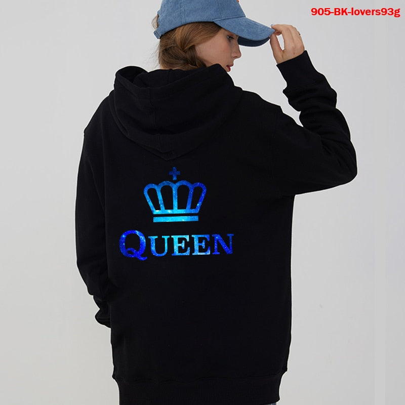 Women Hoodies King Queen Printed Sweatshirt Lovers Couples Hoodie Fashion Hooded Sweatshirt Matching Casual Pullovers Tracksuits