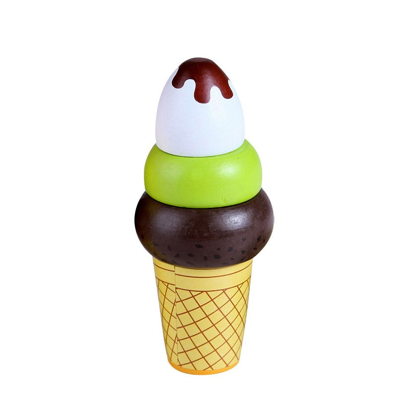 Toy Woo Wooden Kitchen Toys Pretend Play Ice Cream Food Toys Play Gift For Children Kitchen Magnetic Vanilla Chocolate -5