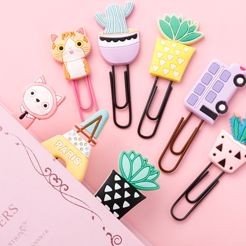 Sharkbang 8pcs 9pcs Kawaii Animal Cat Pineapple Owl Metal Paper Clip Decorative Bookmark Photo Cards Clips School Stationery