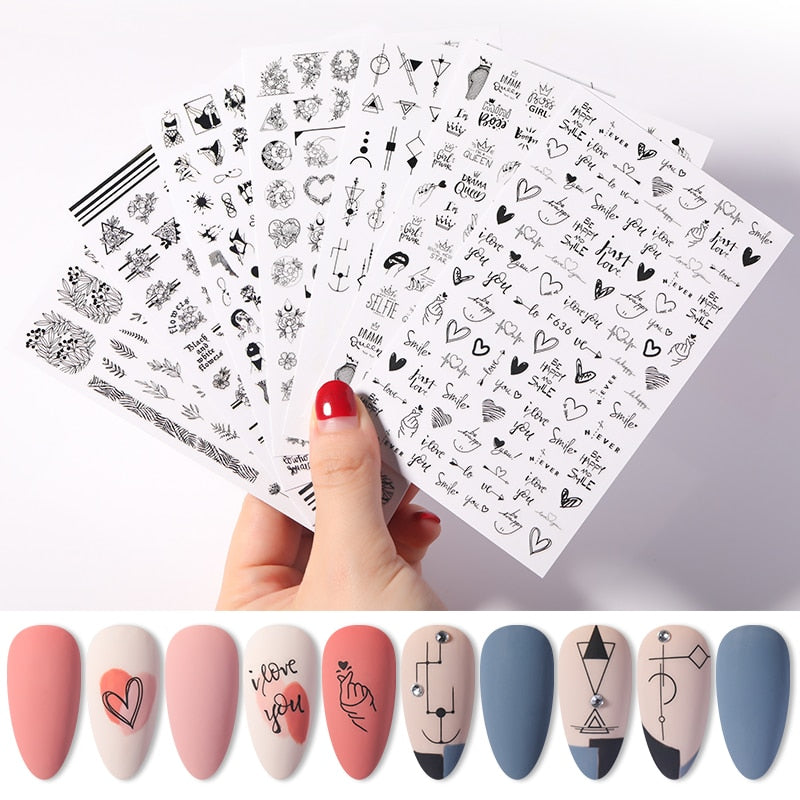 1PC Heart Love Design 3D Nail Sticker English Letter stickers Face Pattern Trasnfer Sliders Valentine's Day Nail Art Decoration