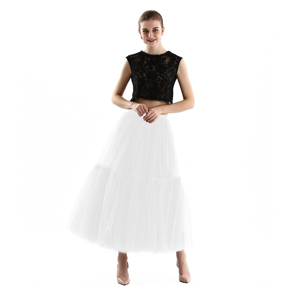 Maxi Long Tulle Skirts for Women Black Gothic Pleated Skirt Casual Party Fairycore Summer Winter Falda Mujer