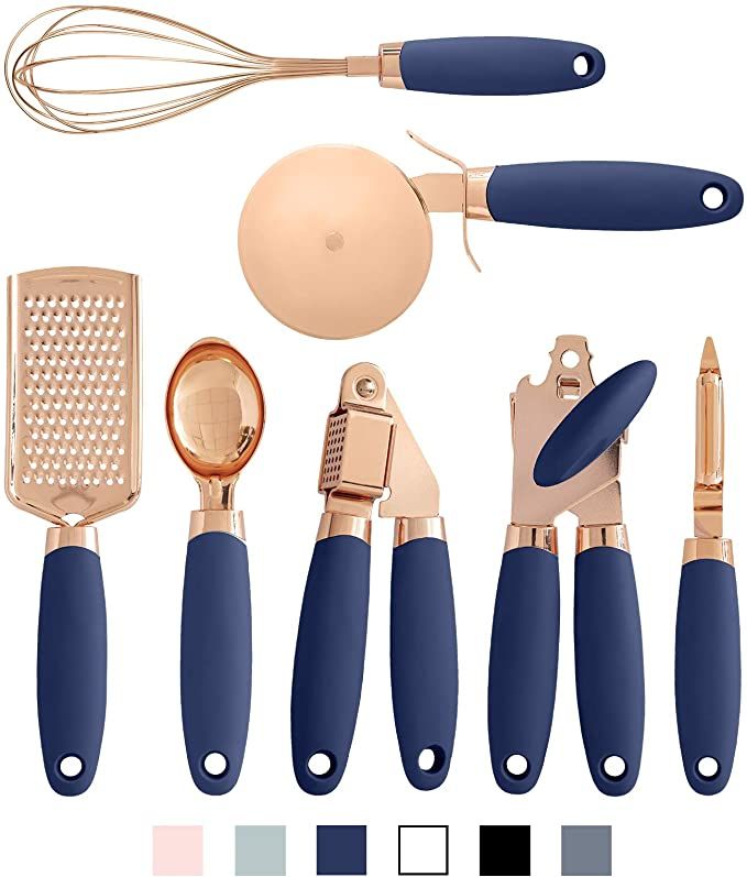 7 Pc Kitchen Set Copper Coated Stainless Steel Utensils Kitchen Gadget Ice Scream Scoop Peeler Garlic Press Cheese Grater Whisk