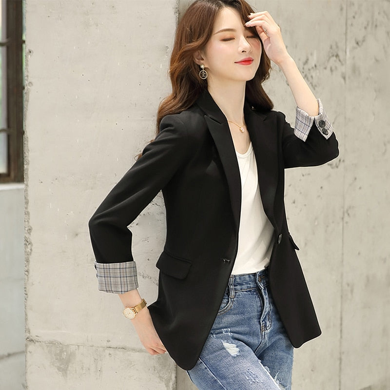 Design Blazer Jacket Women's Green Black Blue Solid Tops For Office Lady Wear Size S-4XL