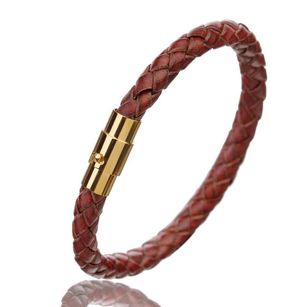 Genuine Leather Bracelet Men Stainless Steel Magnetic Clasp Handmade Men Bracelets Bangles Braided Leather Bracelet Wholesale