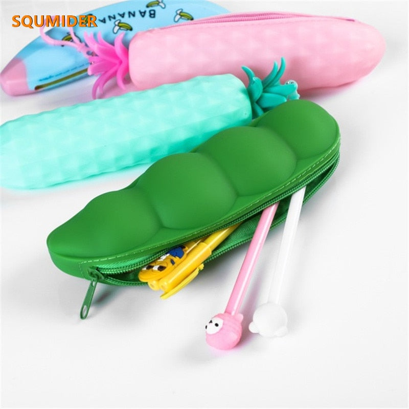 Fruit and vegetable silicone pencil case Cute pencil bag Student pen case Children storage bag big purse key bag School supplie