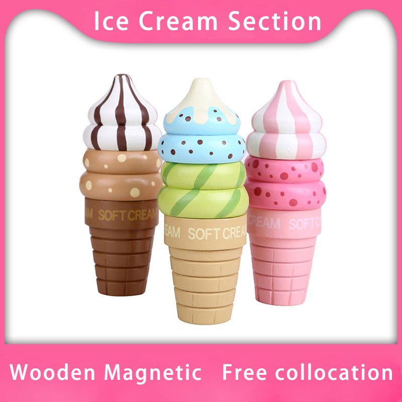 Toy Woo Wooden Kitchen Toys Pretend Play Ice Cream Food Toys Play Gift For Children Kitchen Magnetic Vanilla Chocolate -5