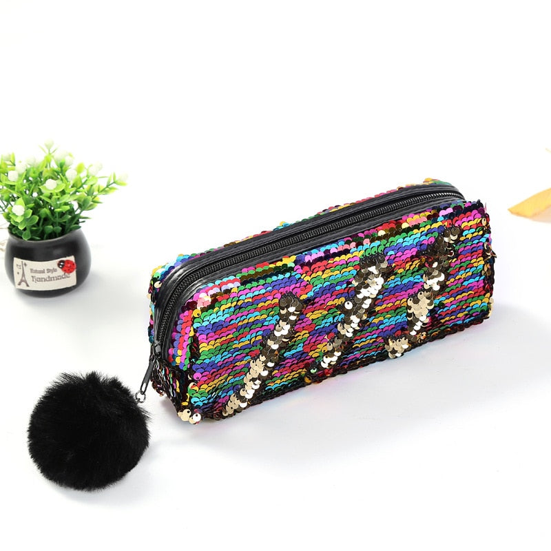 School Pencil Case Sequin Pencilcase for Girls Boys Penal Bag Kawaii Cartridge Pen Box Big Multi Cosmetic Pouch Stationery