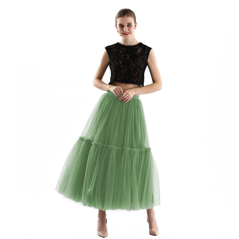 Maxi Long Tulle Skirts for Women Black Gothic Pleated Skirt Casual Party Fairycore Summer Winter Falda Mujer