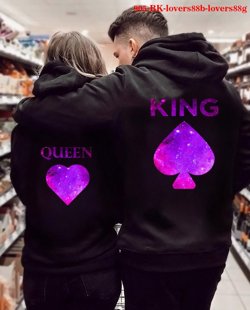 Women Hoodies King Queen Printed Sweatshirt Lovers Couples Hoodie Fashion Hooded Sweatshirt Matching Casual Pullovers Tracksuits