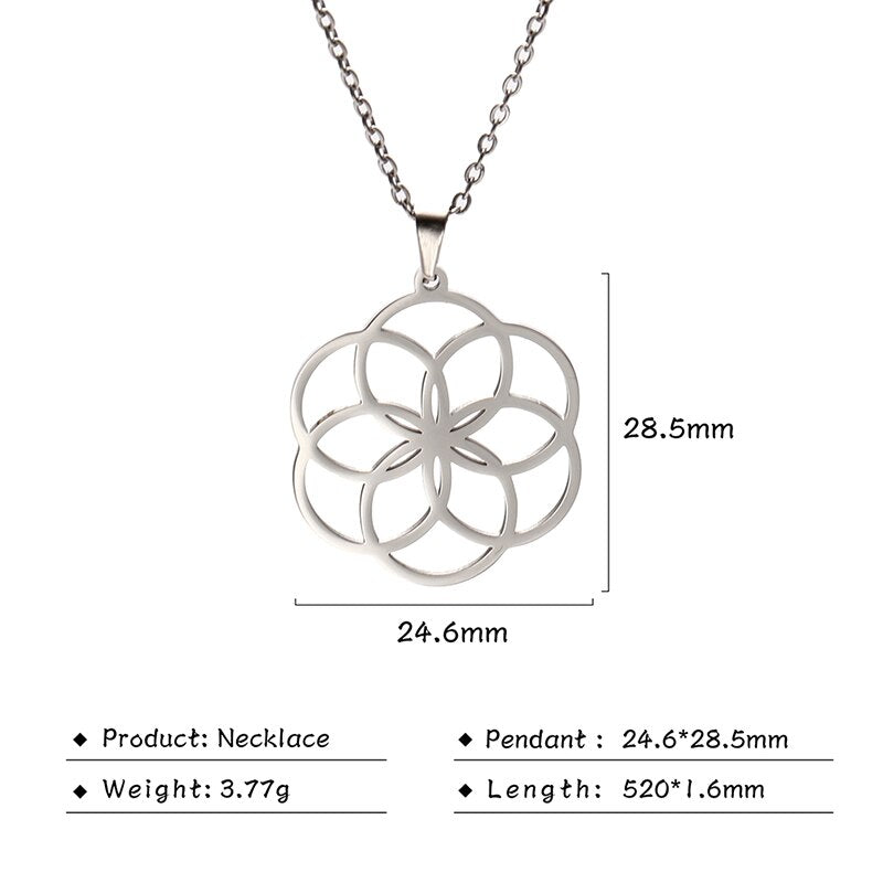 Gold Plated Flower of Life Pendant Necklace for Women Mandala Chakra Stainless Steel Charms Jewelry Sacred Geometry Amulet Gift