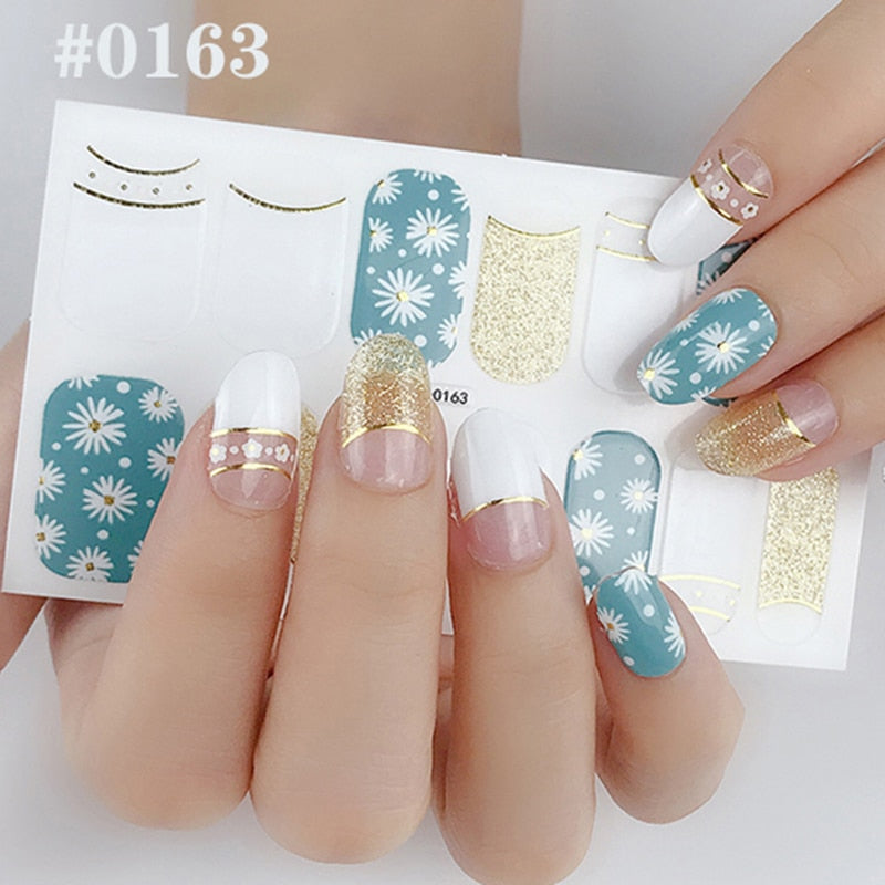 1 Sheet Nail Art Full Cover Adhesive Polish Foils Waterproof Pure Color Tips DIY 3D Decals Environmental Stickers for Women Gift