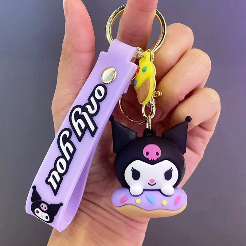 Fashion Kawaii Kuromi Melody Cinnamoroll Hello Kitty Pompompurin Keychain Sanrio Anime School Bag Charm Cartoon Key Ring Pendant