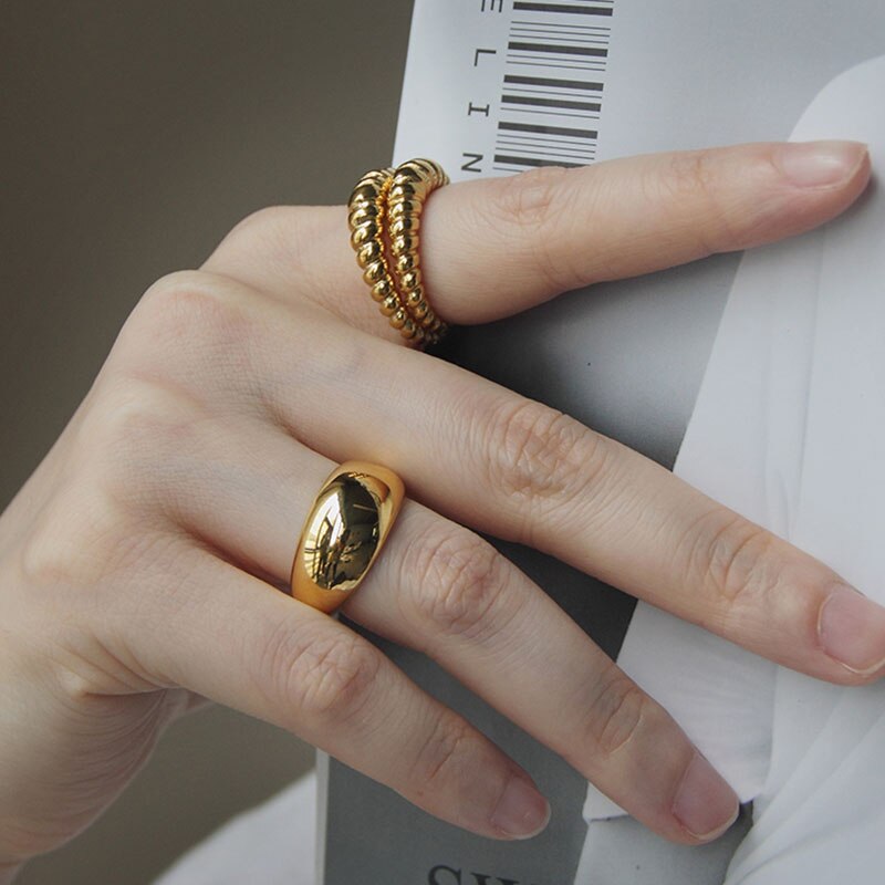 Peri'sBox 4 Designs Irregular Croissants Rings Chunky Circle Geometric Rings for Women Textured Minimalist Rings