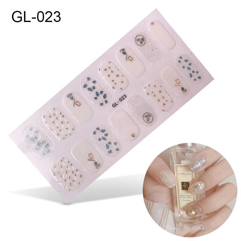 16pcs/sheet Glitter Gradient Color Nail Stickers Nail Wraps Full Cover Nail Polish Sticker DIY Self-Adhesive Nail Art Decoration