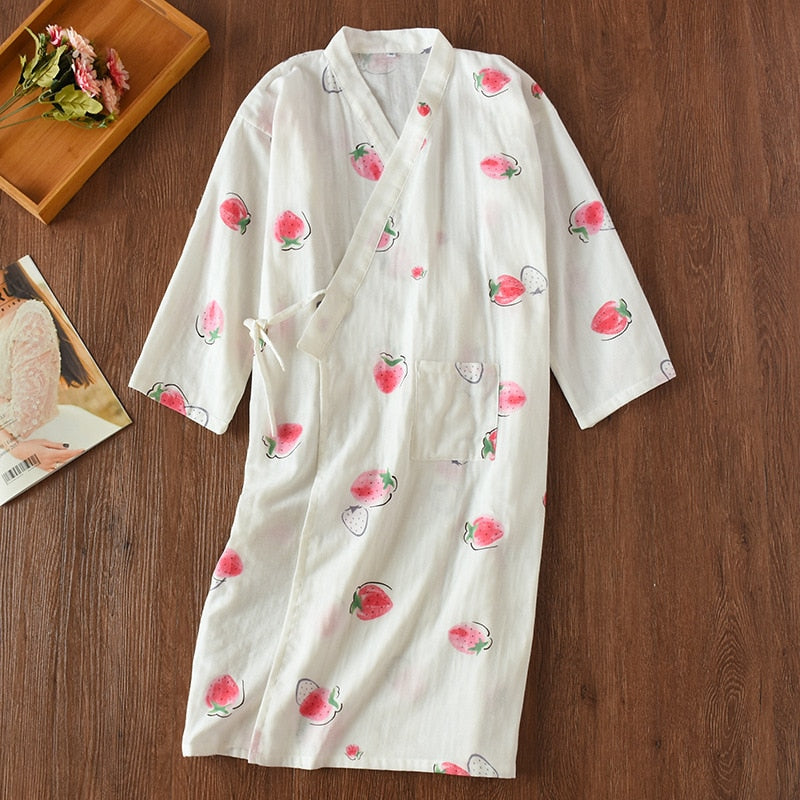 Japanese-style kimono pajamas summer new 100% cotton gauze pajamas nightgown ladies SPA yukata homewear long pajamas women