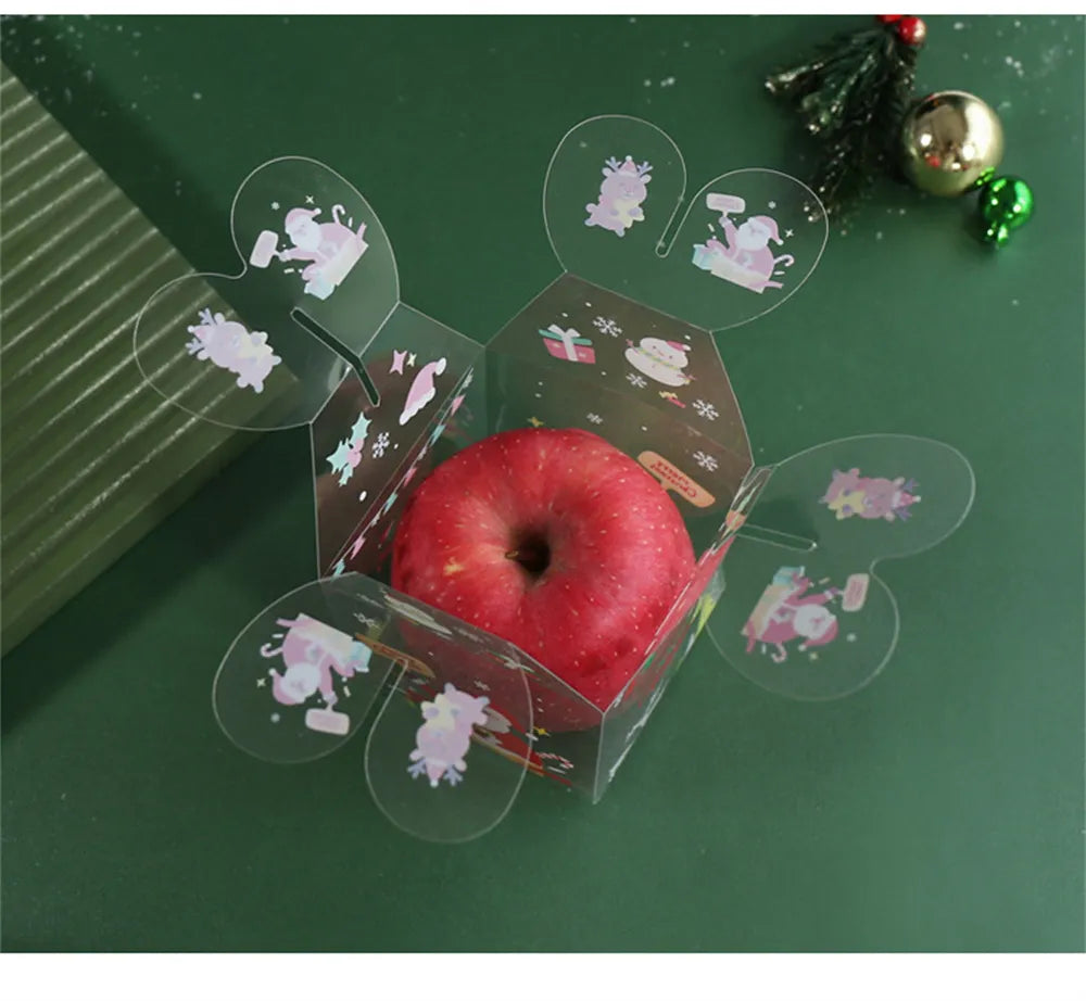 1Pc Transparent PVC Christmas Gift Box Santa Claus Christmas Apple Box Candy Bag 2024 New Year Party Kids Gift Packaging Decor