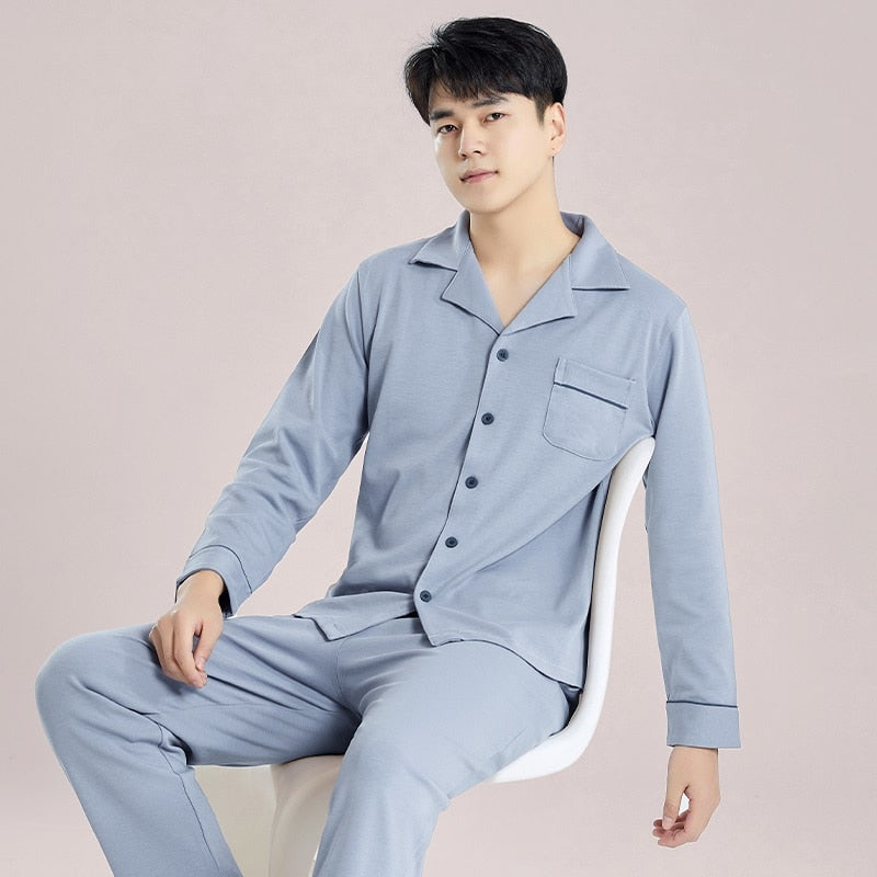 Winter 100% Cotton Pajamas Men Blue Sleepwear  Warm Pyjama Homme Cotton Pijamas Hombre Invierno Cotton Plaid Pyjamas Plus Size