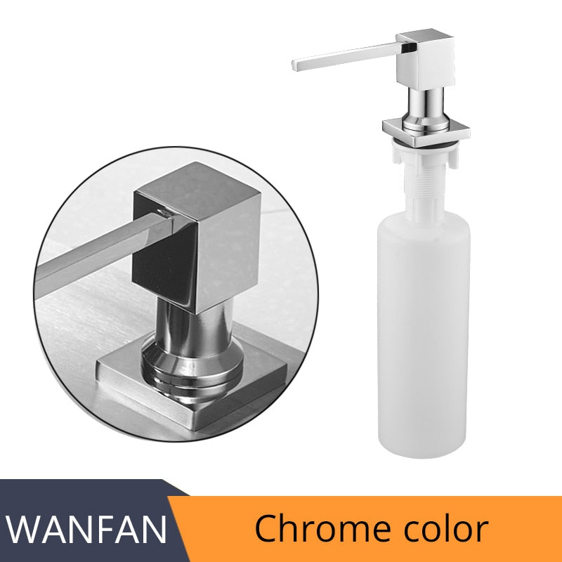 Deck Mounted Kitchen Soap Dispensers Square Pump Chrome Finished Soap Dispensers for Kitchen Built in Counter top Dispenser