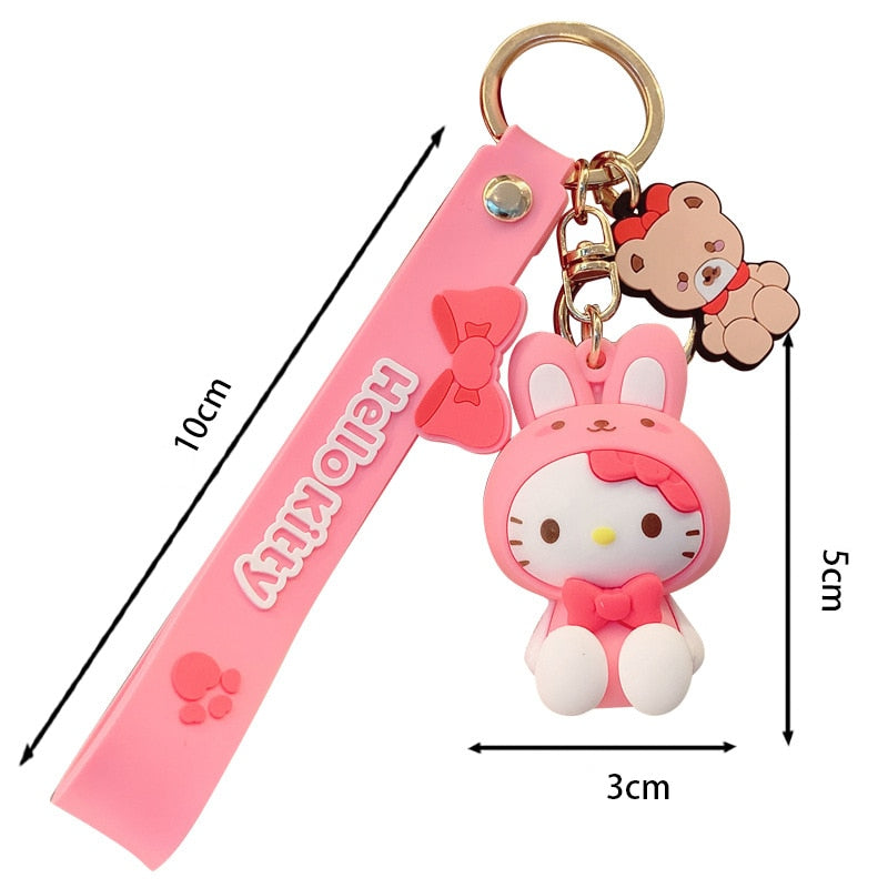 Fashion Kawaii Kuromi Melody Cinnamoroll Hello Kitty Pompompurin Keychain Sanrio Anime School Bag Charm Cartoon Key Ring Pendant