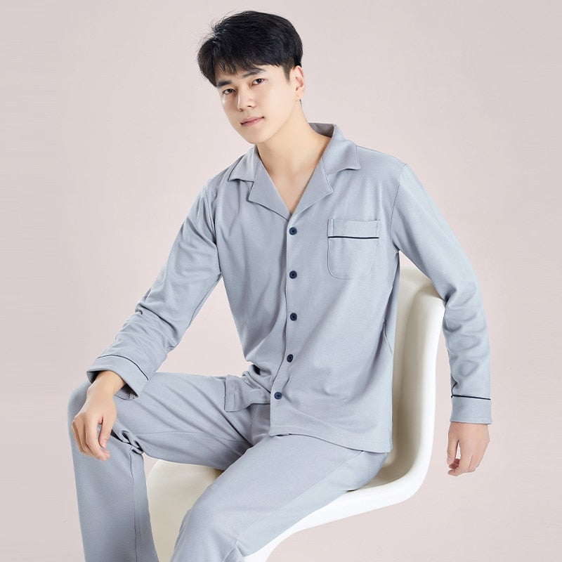 Winter 100% Cotton Pajamas Men Blue Sleepwear  Warm Pyjama Homme Cotton Pijamas Hombre Invierno Cotton Plaid Pyjamas Plus Size