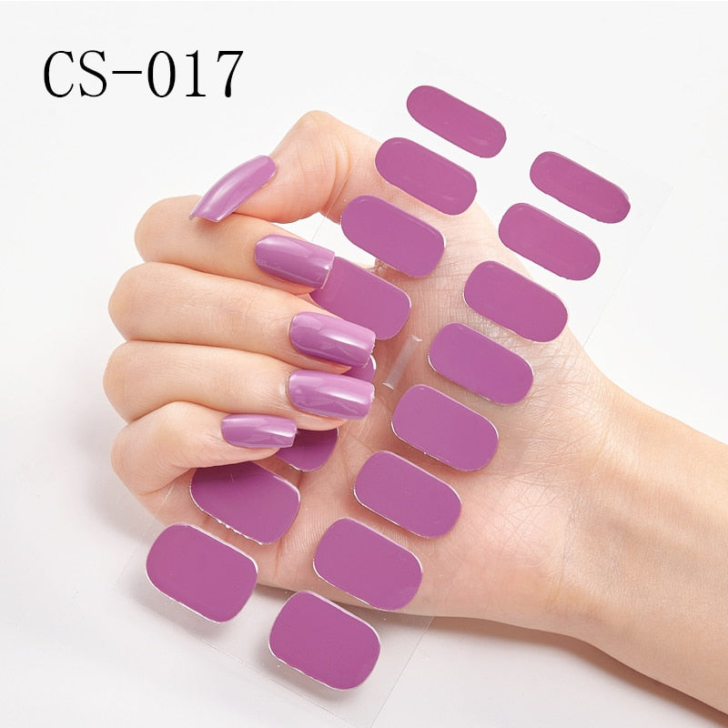 1 Sheet Nail Art Full Cover Adhesive Polish Foils Waterproof Pure Color Tips DIY 3D Decals Environmental Stickers for Women Gift