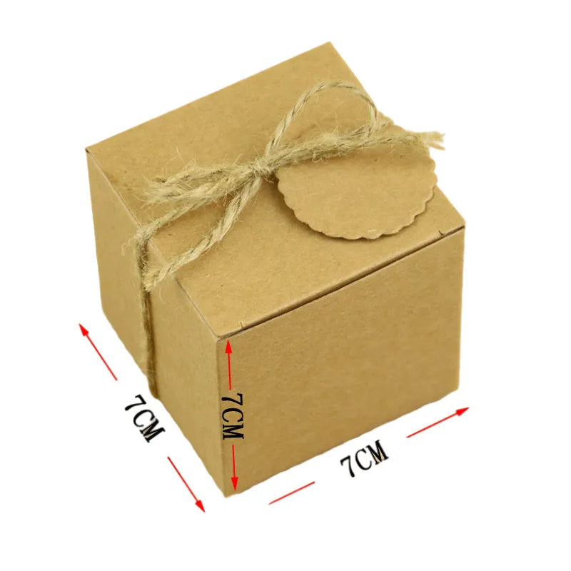 10/50Pcs Kraft Paper Candy Boxes with Tag Square Wedding Favor Gifts Box With Rope Baby Shower Wedding Birthday Party Decoration