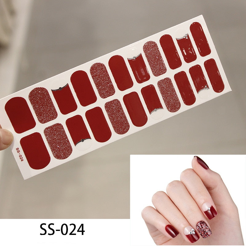 16pcs/sheet Glitter Gradient Color Nail Stickers Nail Wraps Full Cover Nail Polish Sticker DIY Self-Adhesive Nail Art Decoration