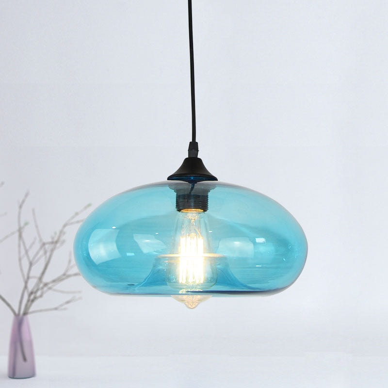 Simple Modern Colorful Hanging Lamp Loft E27 Pendant Lamp Decor for Kitchen Restaurant Room Glass Light Fixtures