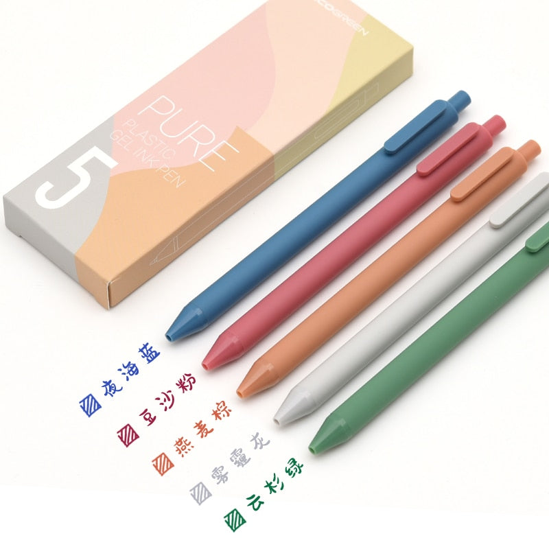 5pcs/box Kaco Cute Retractable Gel Pens Vintage Pen Extra Fine 0.5mm Kawaii Pen Stationery for Kids School Office Supplies