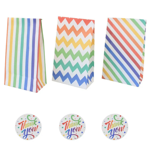 12/24pcs Rainbow Striped Food Gift Bag Disposable Greaseproof Paper Favor Candy Boxes Packaging Bag Birthday Wedding Party Decor