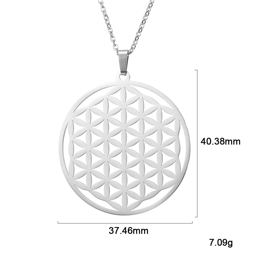 Gold Plated Flower of Life Pendant Necklace for Women Mandala Chakra Stainless Steel Charms Jewelry Sacred Geometry Amulet Gift