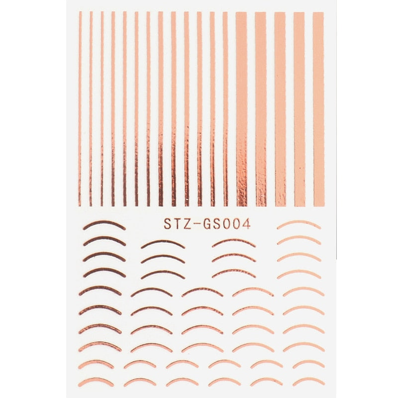 3D Lines Nail Stickers DIY Rose Gold Metal Stripe Lines Letters Decals Curve Nail Art Sliders Self Adhesive Decorations Manicure