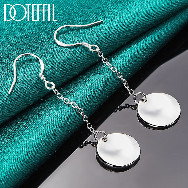 Sterling Silver Smooth Bump Round Long Drop Earrings For Woman Wedding Engagement Fashion Party Charm Jewelry