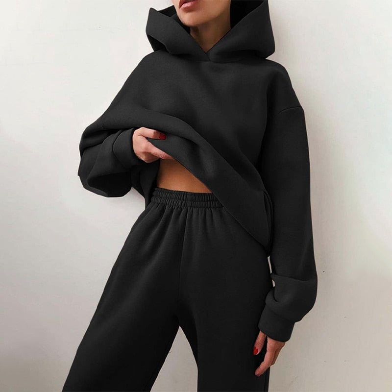 Women's Tracksuit Suit Autumn Fashion Warm Hoodie Sweatshirts Two Pieces Oversized Solid Casual Hoody Pullovers Long Pant Sets