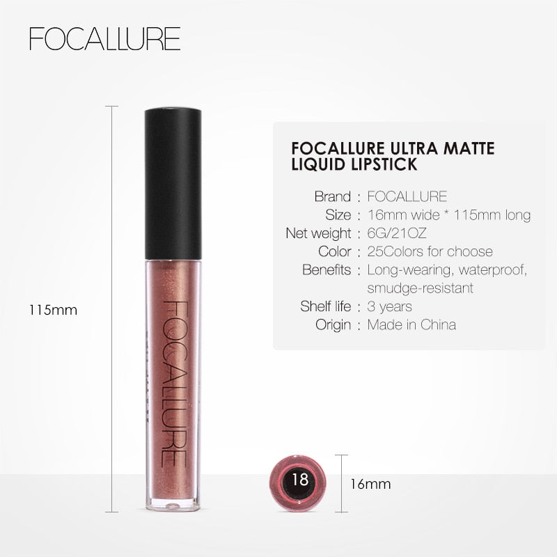 FOCALLURE 39 Color Matte Lipgloss Lip Tint Paint Colors Long Lasting Waterproof Liquid Moisturizing Lipstick Beauty Makeup