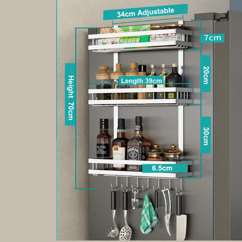 Refrigerator Side Storage Rack Fridge Shelf Cupboard Organizer Kitchen Cabinet Space Saving Refrigerator Hanging Storage Rack