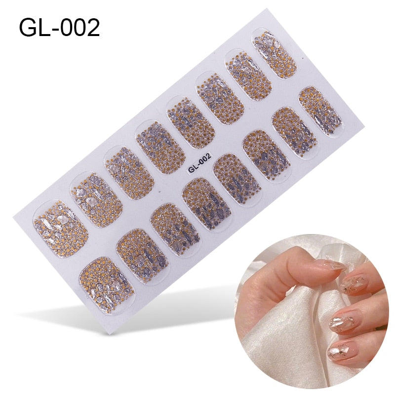 16pcs/sheet Glitter Gradient Color Nail Stickers Nail Wraps Full Cover Nail Polish Sticker DIY Self-Adhesive Nail Art Decoration