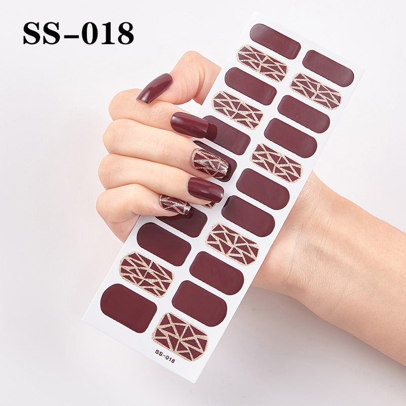 1 Sheet Nail Art Full Cover Adhesive Polish Foils Waterproof Pure Color Tips DIY 3D Decals Environmental Stickers for Women Gift