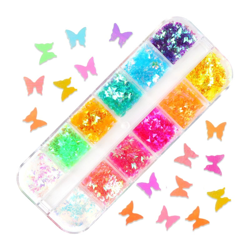 Fluorescence Butterfly Heart Fruits Various Shapes Nail Art Glitter Flakes 3D Colourful Sequins Polish Manicure Nail Decoration