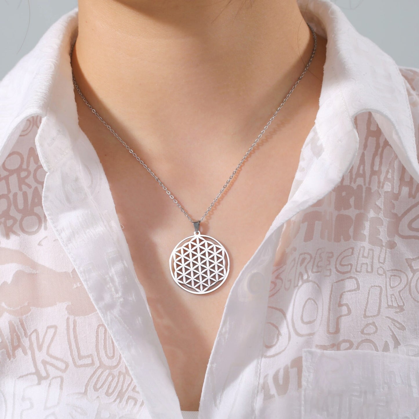 Gold Plated Flower of Life Pendant Necklace for Women Mandala Chakra Stainless Steel Charms Jewelry Sacred Geometry Amulet Gift