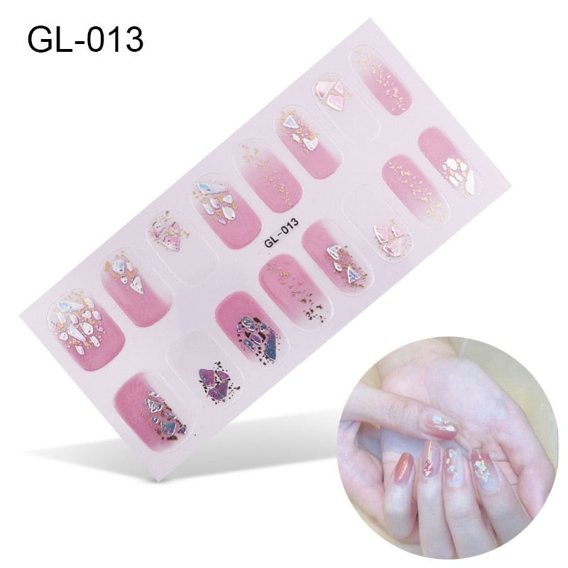 16pcs/sheet Glitter Gradient Color Nail Stickers Nail Wraps Full Cover Nail Polish Sticker DIY Self-Adhesive Nail Art Decoration