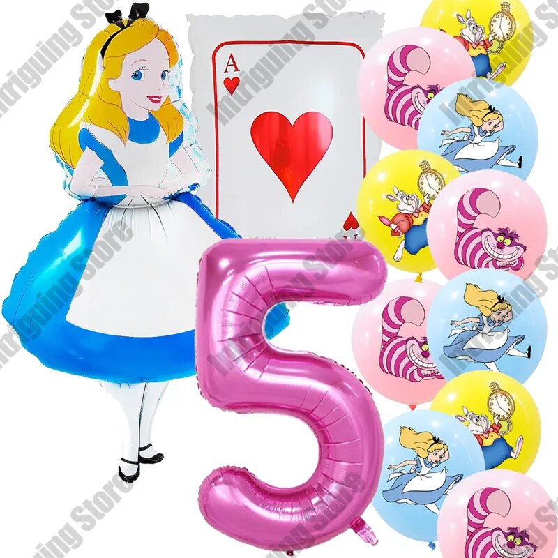 Alice in Wonderland Large Poker 32inch Number Balloon Set Pink Blue Girl's Gifts Birthday Party Decoration Baby Shower Supplies