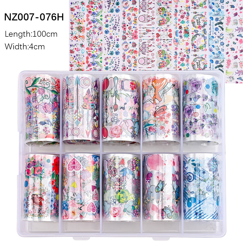 50pcs/Lo Holographic Transfer Foil Stickers 4*20cm Random Decals 30pc Flower Transferring Wraps Slider Nail Transfer Foil Decors